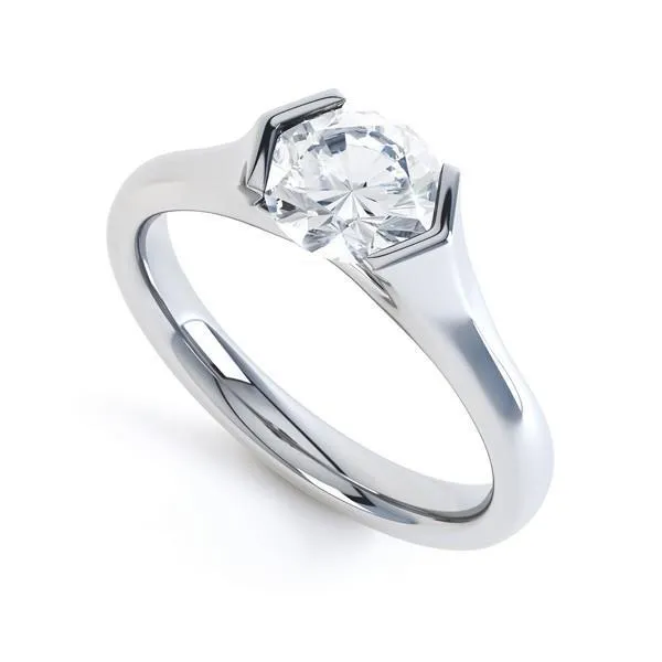 Half Bezel Set Round Cut 160 Carat Natural Earth Mined Diamond Engagement Ring White Gold GB Rings Half Bezel Set Round Cut 160 Carat Natural Earth Mined Diamond Engagement Ring White Gold GB Rings