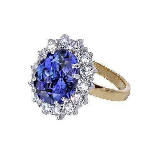 Halo Oval Tanzanite AAA Natural Earth Mined Diamonds 850 Carat Ring Two Tone Gold GB Rings Halo Oval Tanzanite AAA Natural Earth Mined Diamonds 850 Carat Ring Two Tone Gold GB Rings