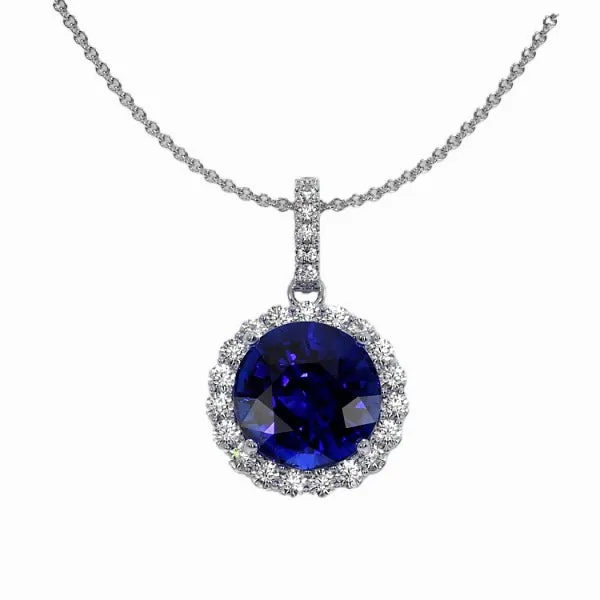 HarryChadEntcom Halo Round Sri Lankan Sapphire Natural Earth Mined Diamond Pendant Gold 350 Carats Necklaces HarryChadEntcom Halo Round Sri Lankan Sapphire Natural Earth Mined Diamond Pendant Gold 350 Carats Necklaces
