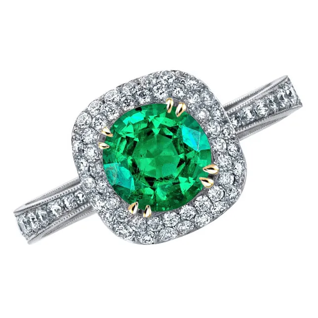 HarryChadEntcom Rings Antique Look Green Emerald And Diamond Ring Round Cut HarryChadEntcom Rings Antique Look Green Emerald And Diamond Ring Round Cut