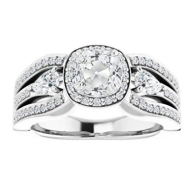 HarryChadEntcom Rings Halo Ring Pear Cushion Old Cut Natural Earth Mined Diamond 3 Stone Style 7 Carats HarryChadEntcom Rings Halo Ring Pear Cushion Old Cut Natural Earth Mined Diamond 3 Stone Style 7 Carats