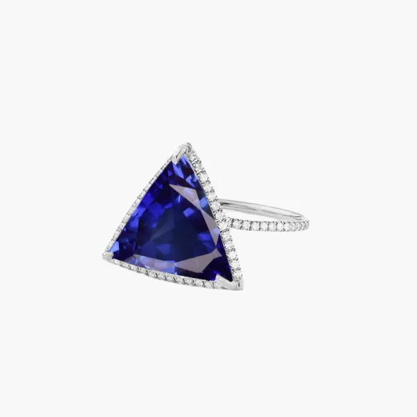 HarryChadEntcom Rings Natural Earth Mined Diamond Halo Ring Trillion Shaped Deep Blue Sapphire 4 Carats HarryChadEntcom Rings Natural Earth Mined Diamond Halo Ring Trillion Shaped Deep Blue Sapphire 4 Carats