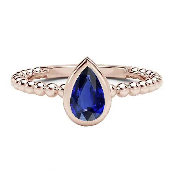 HarryChadEntcom Rings Rose Gold Solitaire Ring Pear Blue Sapphire 150 Carats Bezel Set HarryChadEntcom Rings Rose Gold Solitaire Ring Pear Blue Sapphire 150 Carats Bezel Set