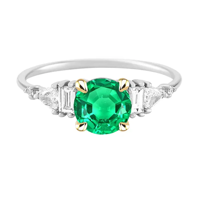 HarryChadEntcom Rings Two Tone Green Emerald Diamond Ring Birthstone Jewelry HarryChadEntcom Rings Two Tone Green Emerald Diamond Ring Birthstone Jewelry