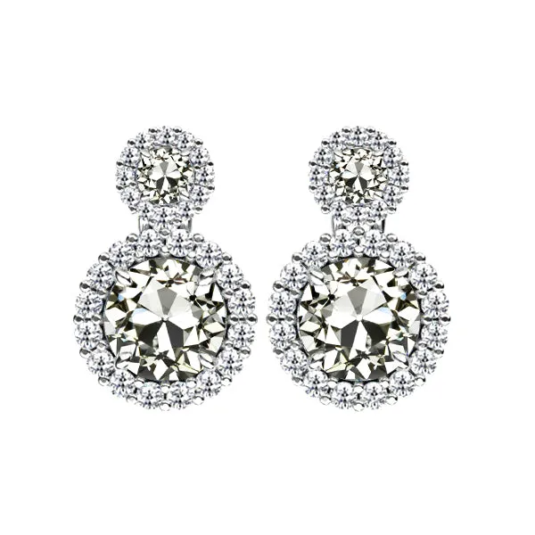 HarryChadEntcom Round Old Cut Mined Diamond Halo Drop Earrings White Gold 450 Carats Earrings HarryChadEntcom Round Old Cut Mined Diamond Halo Drop Earrings White Gold 450 Carats Earrings