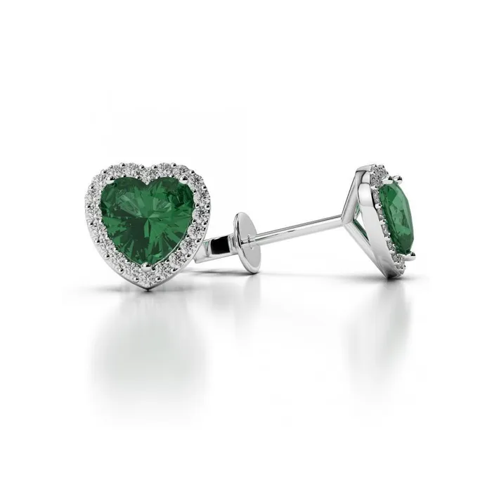 Heart Cut 440 Ct Green Emerald With Natural Earth Mined Diamonds Studs Halo Earrings Gold GB Earrings Heart Cut 440 Ct Green Emerald With Natural Earth Mined Diamonds Studs Halo Earrings Gold GB Earrings