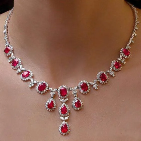 Ladies Ruby With Natural Earth Mined Diamonds Necklace 48 Ct White Gold 14K GB Necklaces Ladies Ruby With Natural Earth Mined Diamonds Necklace 48 Ct White Gold 14K GB Necklaces