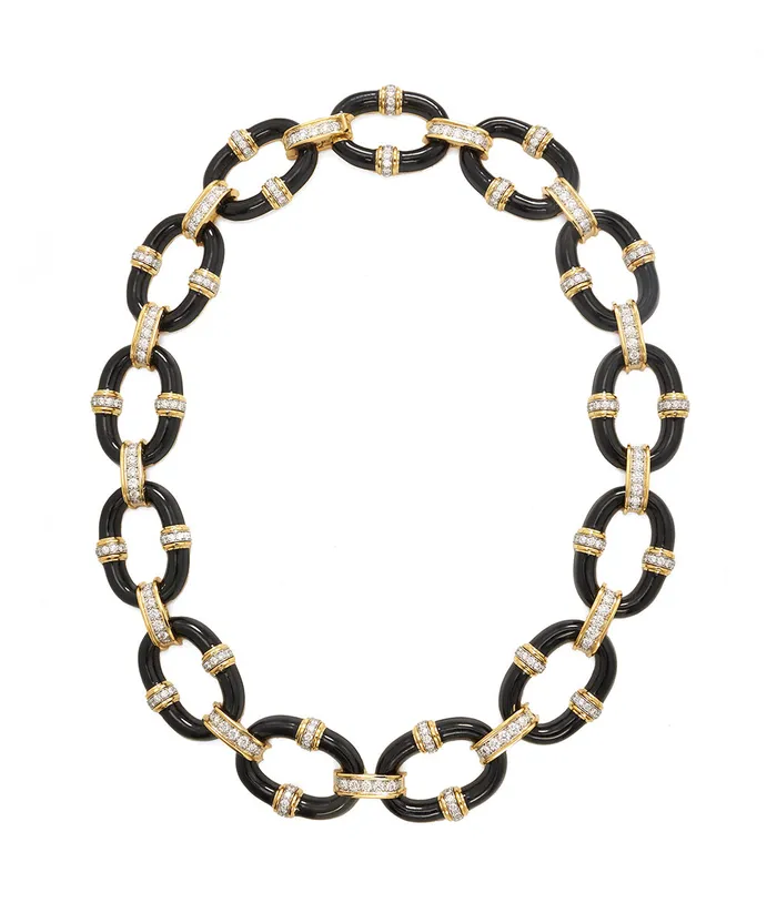 Necklaces David Webb Oval Link Necklace Black Enamel