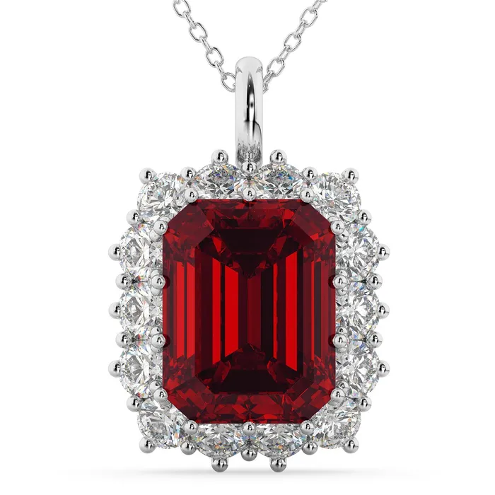 Necklaces Emerald Cut Red Ruby And Natural Earth Mined Diamond Women Pendant White Gold 975 Ct GB Necklaces Emerald Cut Red Ruby And Natural Earth Mined Diamond Women Pendant White Gold 975 Ct GB