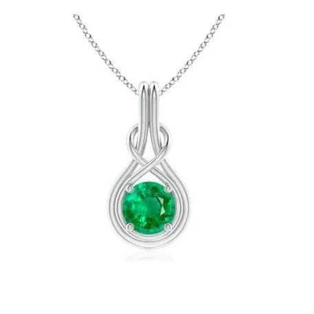 Necklaces GB 4 Ct Prong Set Green Emerald Pendant With Chain 14K White Gold Necklaces GB 4 Ct Prong Set Green Emerald Pendant With Chain 14K White Gold