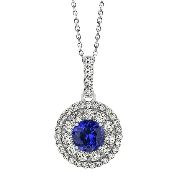 Necklaces GB Round Brilliant Cut 3 Ct Tanzanite With Natural Earth Mined Diamonds Pendant White Gold Necklaces GB Round Brilliant Cut 3 Ct Tanzanite With Natural Earth Mined Diamonds Pendant White Gold