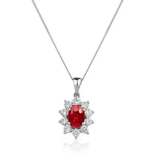 Necklaces GB White Gold 14K Necklace 3 Carats Red Ruby Oval Round Natural Earth Mined Diamonds Necklaces GB White Gold 14K Necklace 3 Carats Red Ruby Oval Round Natural Earth Mined Diamonds