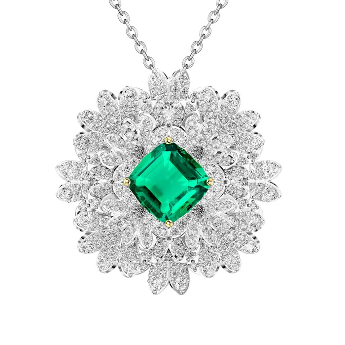 Necklaces HarryChadEntcom Real Cluster Diamond Necklace Green Emerald Womens Pendant Necklaces HarryChadEntcom Real Cluster Diamond Necklace Green Emerald Womens Pendant