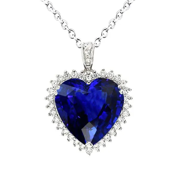 Necklaces HarryChadEntcom Royal Blue Sapphire Halo Heart Pendant