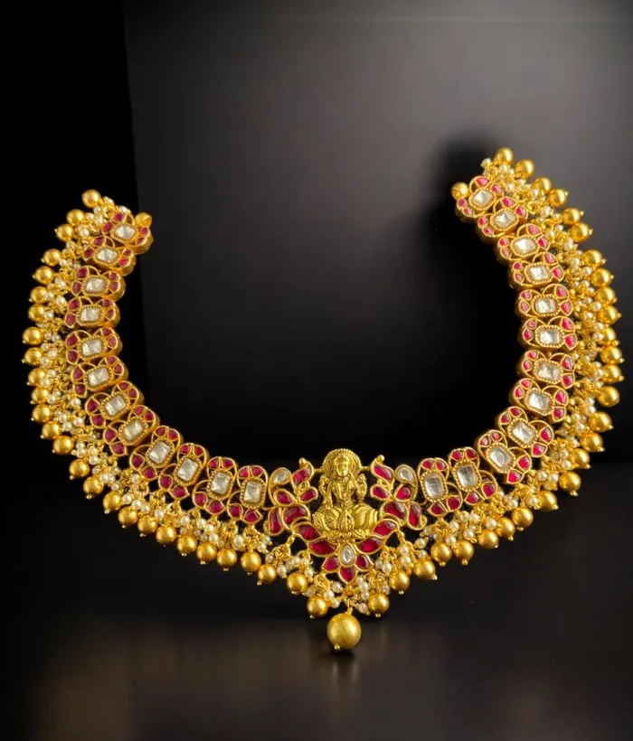 Necklaces Kundan The Vandana Silver Lakshmi Nakshi Kundan Necklace