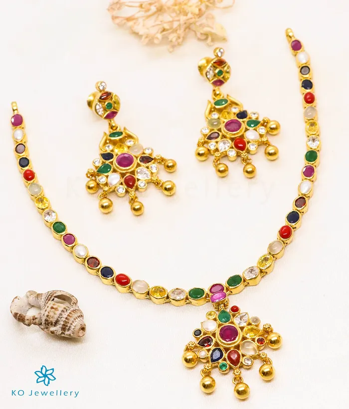 Necklaces Silversmith The Abhijita Silver Navratna Necklace