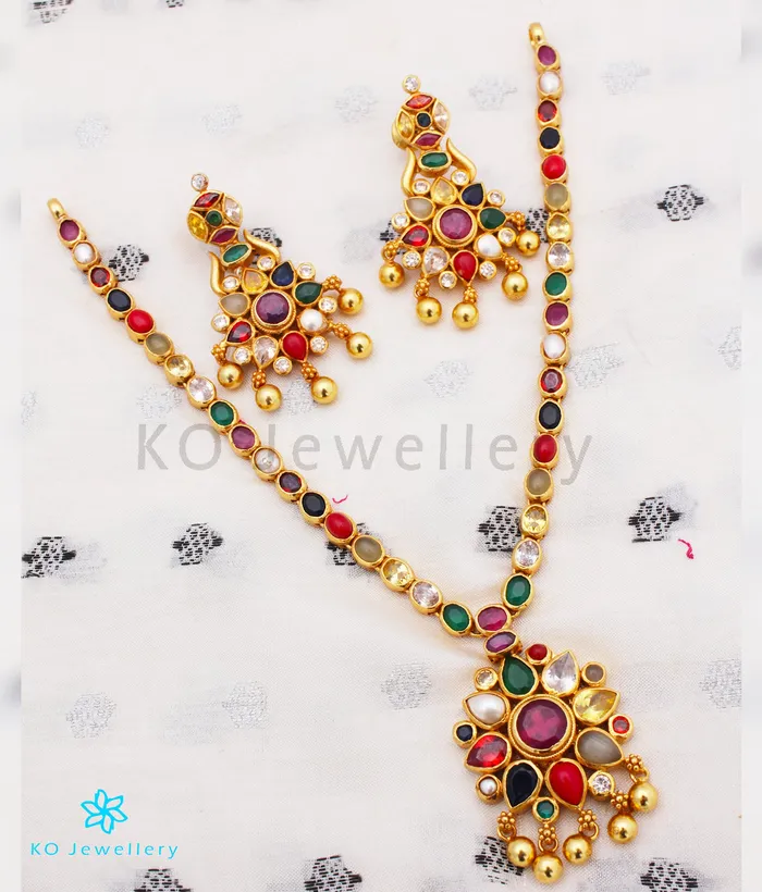 Necklaces Silversmith The Abhijita Silver Navratna Necklace