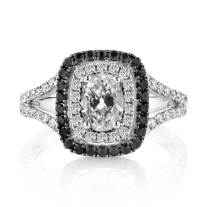 Oval Old Miner Round Black Natural Earth Mined Diamond Halo Ring Split Shank 7 Carats GB Rings Oval Old Miner Round Black Natural Earth Mined Diamond Halo Ring Split Shank 7 Carats GB Rings