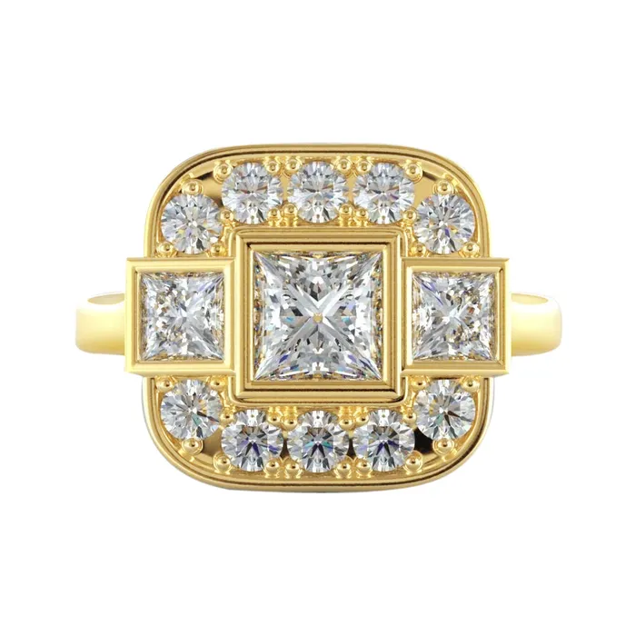 Princess And Round Natural Earth Mined Diamond Wedding 215 Carats Ring Yellow Gold 18K GB Rings Princess And Round Natural Earth Mined Diamond Wedding 215 Carats Ring Yellow Gold 18K GB Rings