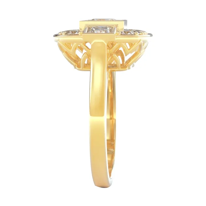 Princess And Round Natural Earth Mined Diamond Wedding 215 Carats Ring Yellow Gold 18K GB Rings