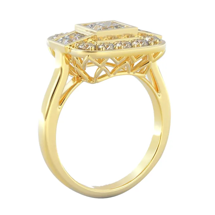 Princess And Round Natural Earth Mined Diamond Wedding 215 Carats Ring Yellow Gold 18K GB Rings