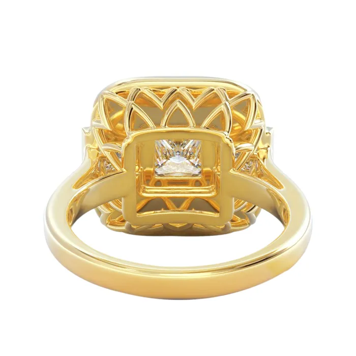Princess And Round Natural Earth Mined Diamond Wedding 215 Carats Ring Yellow Gold 18K GB Rings