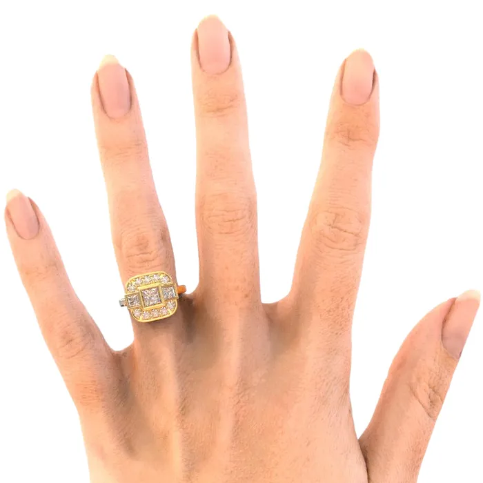 Princess And Round Natural Earth Mined Diamond Wedding 215 Carats Ring Yellow Gold 18K GB Rings