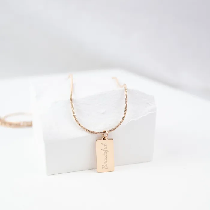 Rectangle Pendant Necklace Rose Gold Hey Happiness Necklaces