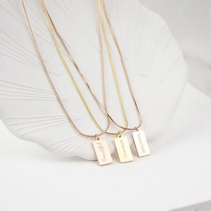 Rectangle Pendant Necklace Rose Gold Hey Happiness Necklaces
