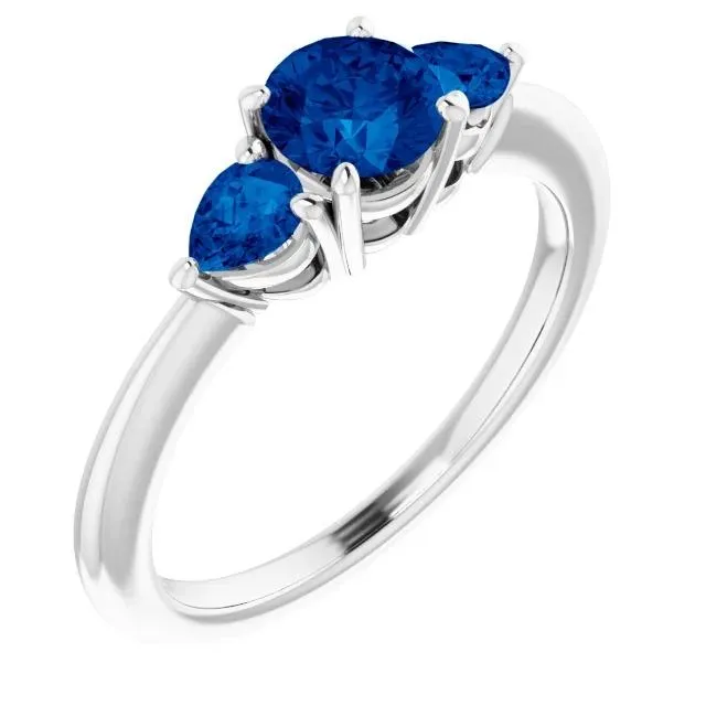 Rings 3 Stone Ring 150 Carats Round Ceylon Blue Sapphires White Gold 14K GB Rings 3 Stone Ring 150 Carats Round Ceylon Blue Sapphires White Gold 14K GB