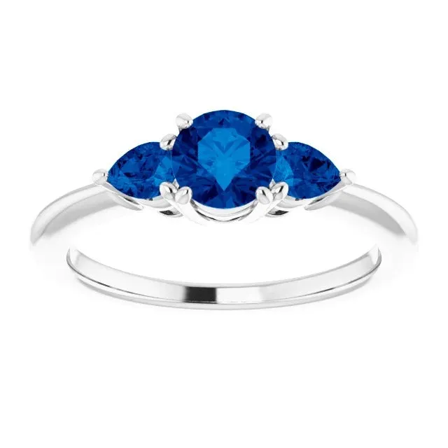 Rings 3 Stone Ring 150 Carats Round Ceylon Blue Sapphires White Gold 14K GB Rings 3 Stone Ring 150 Carats Round Ceylon Blue Sapphires White Gold 14K GB