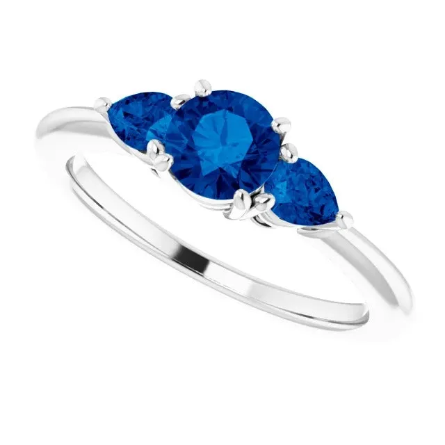 Rings 3 Stone Ring 150 Carats Round Ceylon Blue Sapphires White Gold 14K GB Rings 3 Stone Ring 150 Carats Round Ceylon Blue Sapphires White Gold 14K GB