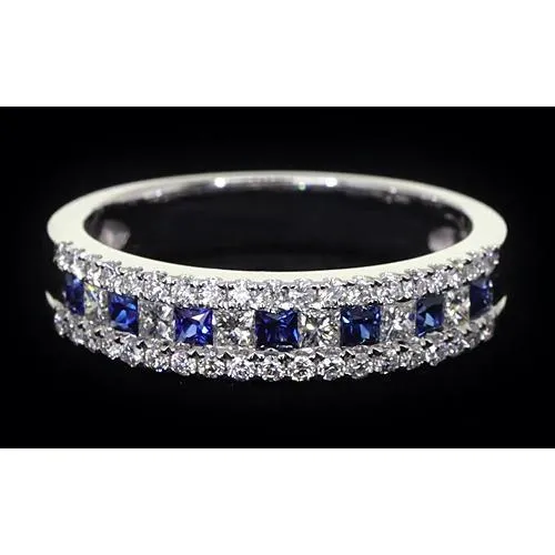 Rings GB Comfort Fit Eternity Band 3 Ct Accented Blue Sapphire Stones White Gold 14K Rings GB Comfort Fit Eternity Band 3 Ct Accented Blue Sapphire Stones White Gold 14K
