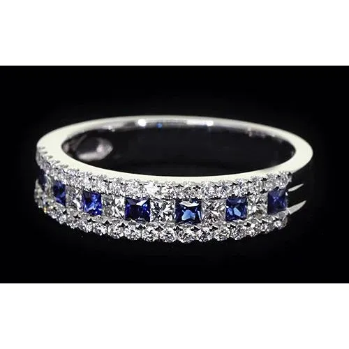 Rings GB Comfort Fit Eternity Band 3 Ct Accented Blue Sapphire Stones White Gold 14K Rings GB Comfort Fit Eternity Band 3 Ct Accented Blue Sapphire Stones White Gold 14K