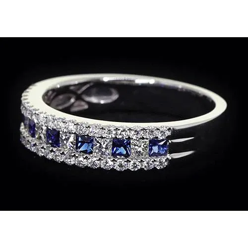 Rings GB Comfort Fit Eternity Band 3 Ct Accented Blue Sapphire Stones White Gold 14K Rings GB Comfort Fit Eternity Band 3 Ct Accented Blue Sapphire Stones White Gold 14K