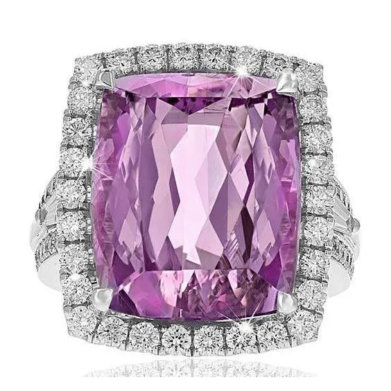 Rings GB Pink Kunzite And Natural Earth Mined Diamond Wedding Ring White Gold 14K 22 Ct Rings GB Pink Kunzite And Natural Earth Mined Diamond Wedding Ring White Gold 14K 22 Ct