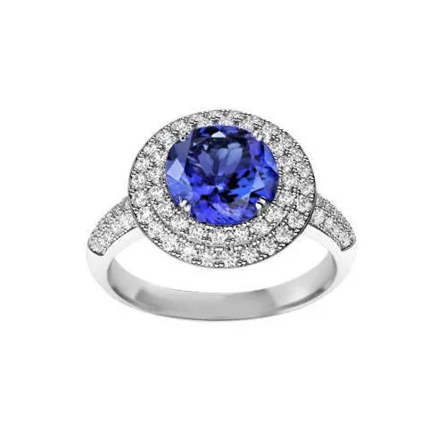 Rings GB Round Genuine Tanzanite Natural Earth Mined Diamonds Split Fancy Ring 265 Carats Rings GB Round Genuine Tanzanite Natural Earth Mined Diamonds Split Fancy Ring 265 Carats