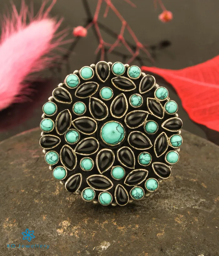 Rings Gemstone The Prisha Silver Gemstone Cocktail FingerringBlackTurquoise Rings Gemstone The Prisha Silver Gemstone Cocktail FingerringBlackTurquoise