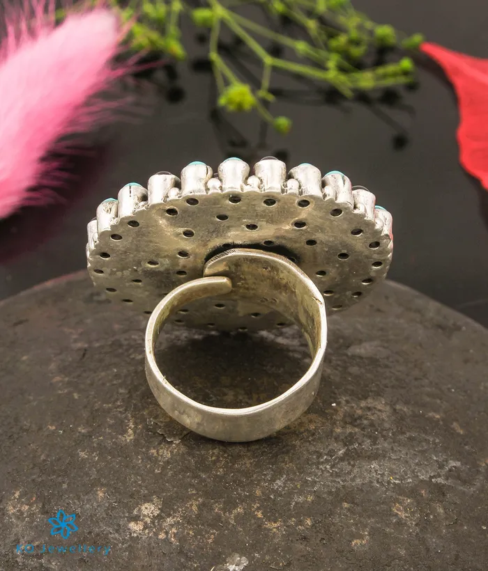 Rings Gemstone The Prisha Silver Gemstone Cocktail FingerringBlackTurquoise
