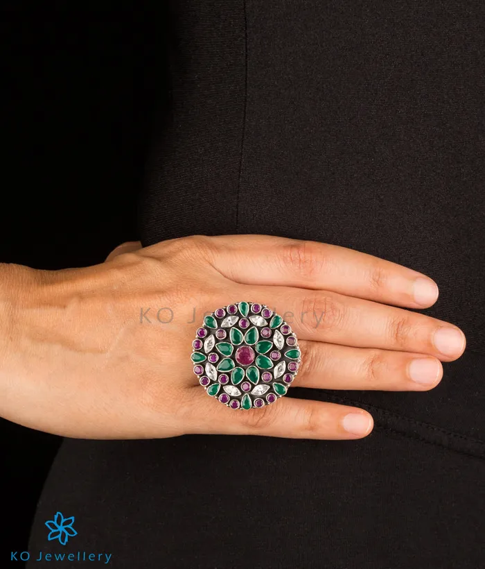 Rings Gemstone The Prisha Silver Gemstone Cocktail FingerringBlackTurquoise