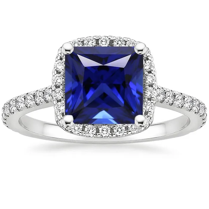 Rings HarryChadEntcom Ceylon Sapphire Halo Natural Earth Mined Diamond Ring 6 Carat Princess Cut With Accents Rings HarryChadEntcom Ceylon Sapphire Halo Natural Earth Mined Diamond Ring 6 Carat Princess Cut With Accents