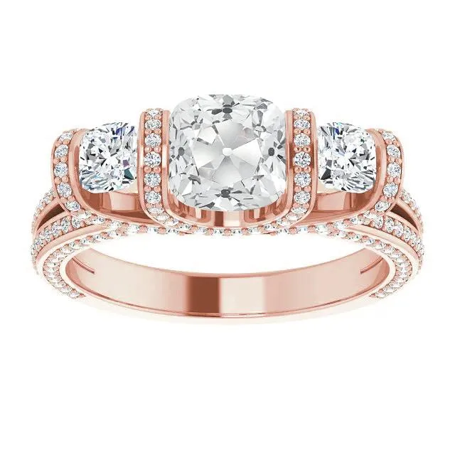Rings HarryChadEntcom Cushion Old Cut Natural Earth Mined Diamond Ring Split Shank 1150 Carats 3 Stone Style Rings HarryChadEntcom Cushion Old Cut Natural Earth Mined Diamond Ring Split Shank 1150 Carats 3 Stone Style