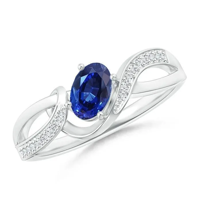 Rings Sri Lanka Blue Sapphire Ribbon Ring 290 Ct White Gold 14K GB