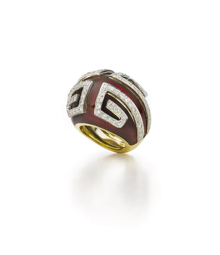 Scroll Ring Red Enamel David Webb Workshop Rings