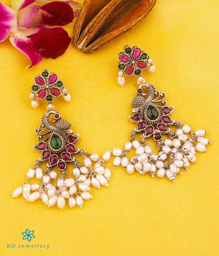 Silversmith Earrings The Rachana Silver Pearl Earrings Oxidised