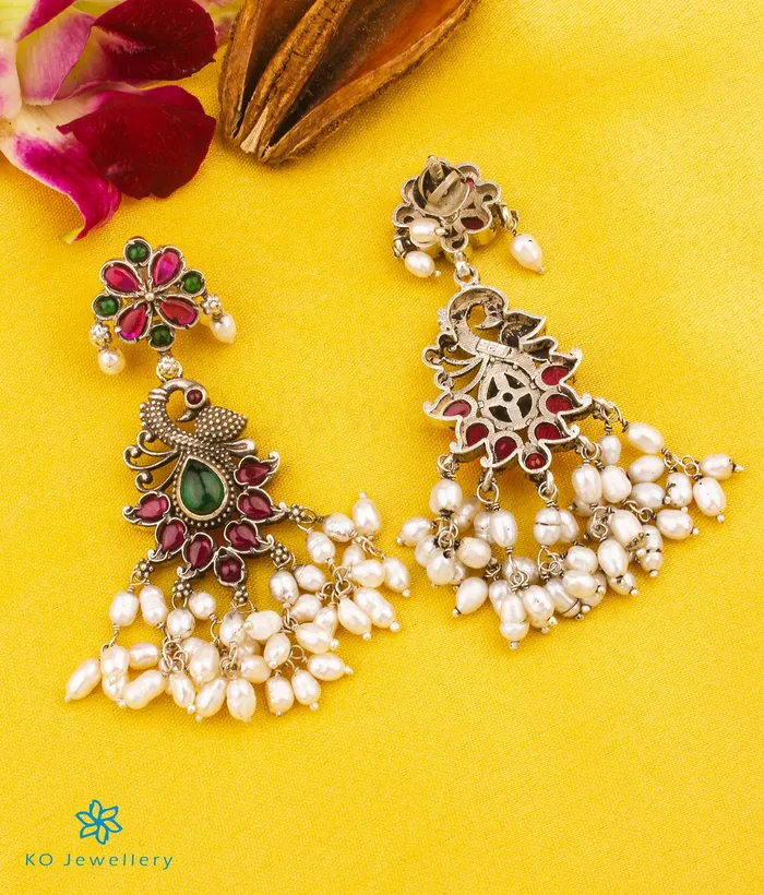 Silversmith Earrings The Rachana Silver Pearl Earrings Oxidised