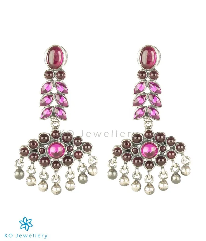 Silversmith Earrings The Varsha Silver Kempu Earrings Oxidised
