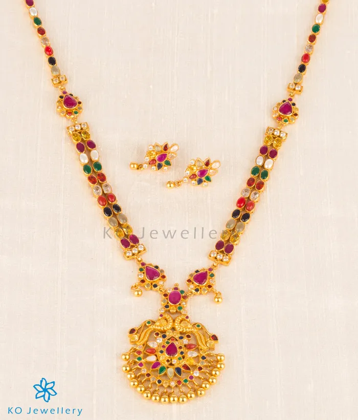 Silversmith Necklaces The Kumaravahin Silver Peacock Navaratna Necklace