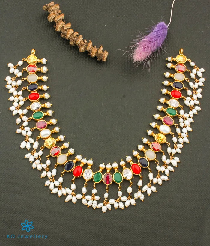 Silversmith Necklaces The Vishruth Silver Navratna Necklace