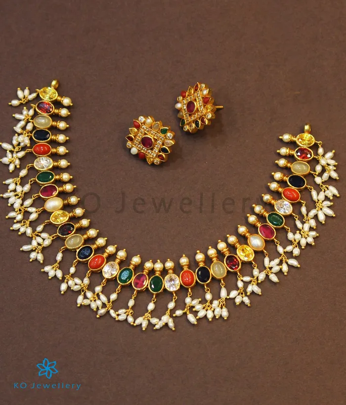Silversmith Necklaces The Vishruth Silver Navratna Necklace
